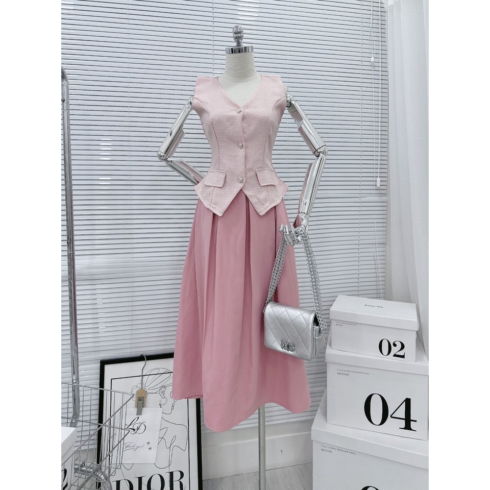 Set áo dạ peplum 2 túi +chân váy midi