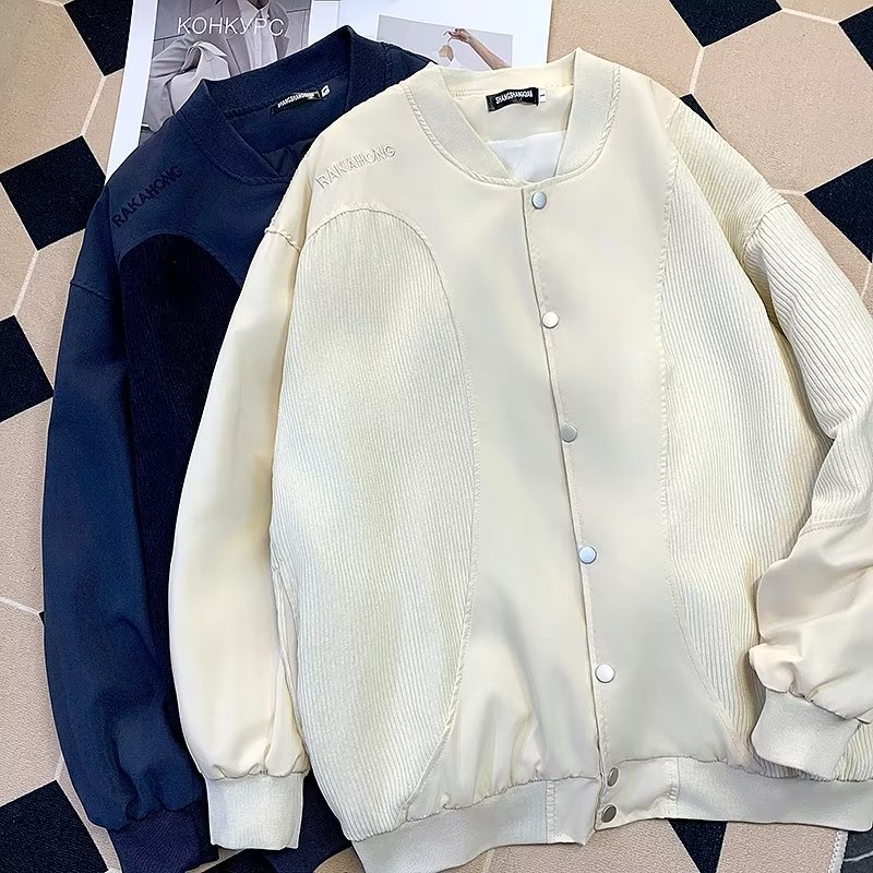 Áo Khoác Bóng Chày Vải Nhung Kẻ Thời Trang Cho Cặp Đôi