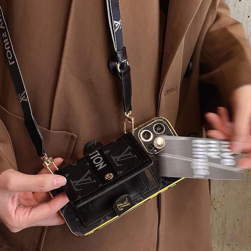 Bao Da Điện Thoại iphone 15 14 13 12 pro max iphone 13 pro max Dạng Ví Nắp Lật Có Ngăn Đựng Thẻ Và Dây Đeo Cho