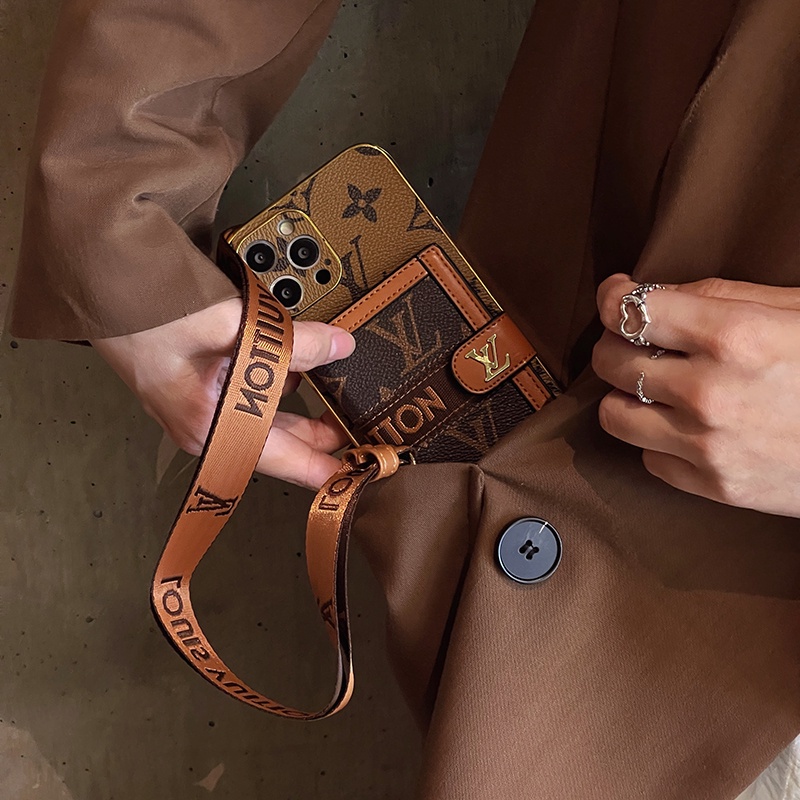 Bao Da Điện Thoại iphone 15 14 13 12 pro max iphone 13 pro max Dạng Ví Nắp Lật Có Ngăn Đựng Thẻ Và Dây Đeo Cho