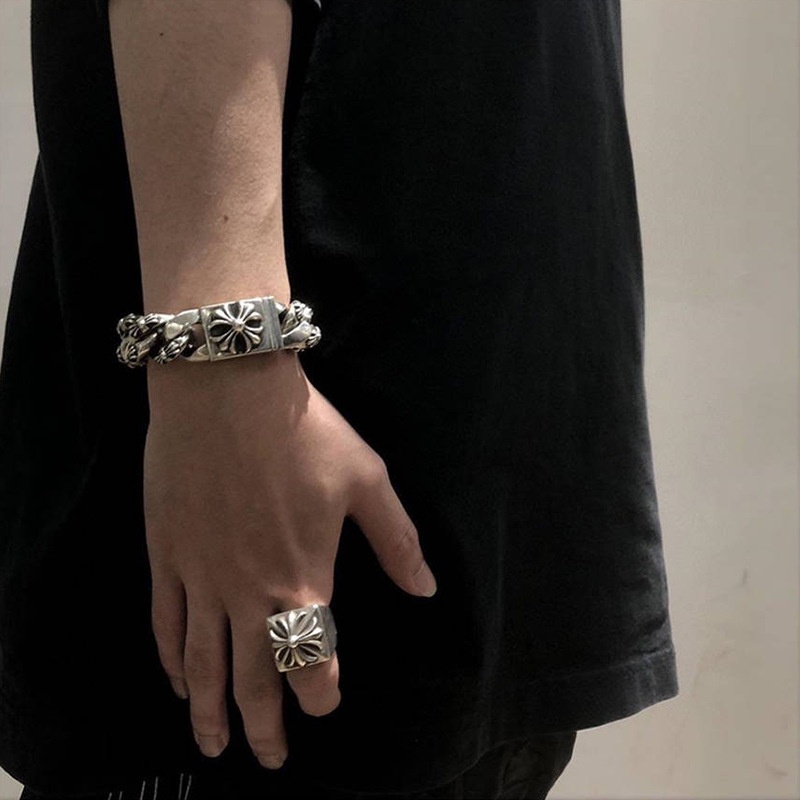 CHROME HEARTS Nhẫn Mạ Bạc 925 Hình Vuông / Hoa Phong Cách punk hip hop Đường Phố Cá Tính