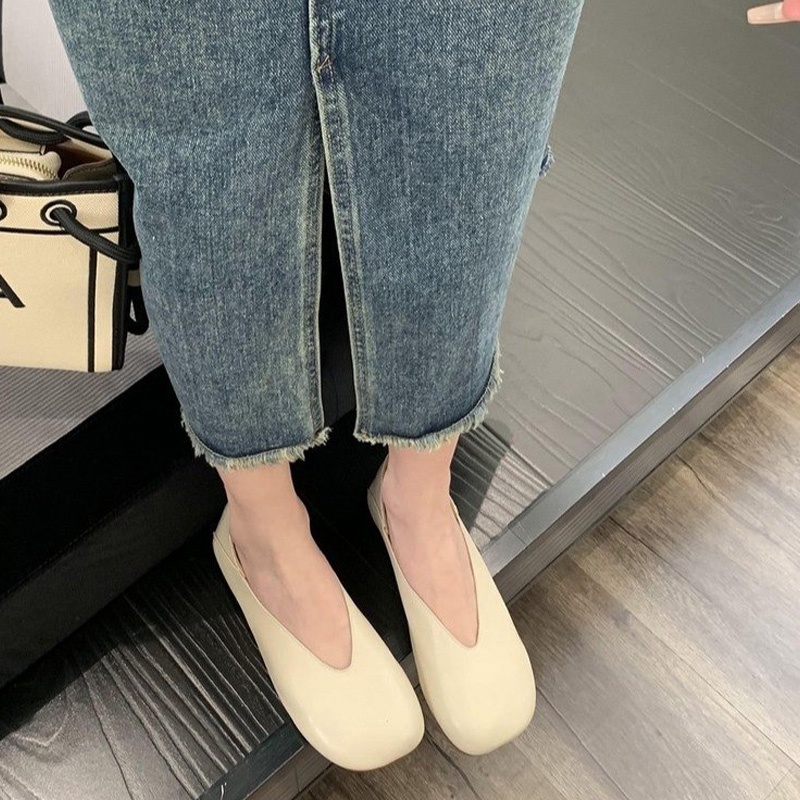 Prowow❤Mềm Giày Búp Bê Mũi Vuông Bằng Da Mềm Thoải Mái Phong Cách retro Dành Cho Nữ