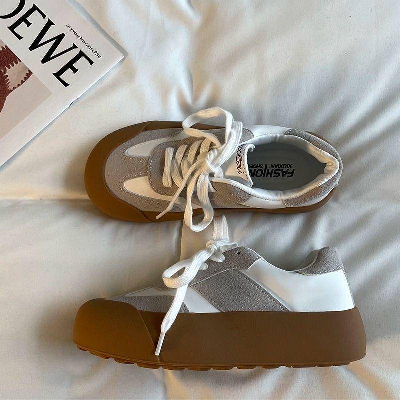 Giày Da pu Đế Dày Mũi Tròn Cột Dây Màu Sắc Thời Trang Cho Nữ