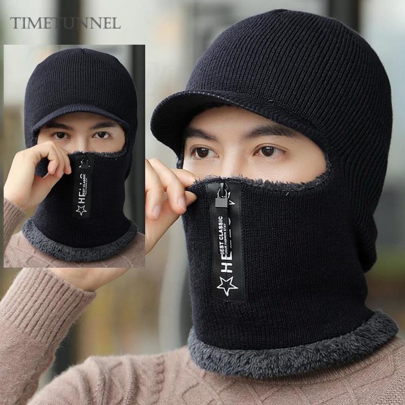 Mũ Len Kèm Khăn Choàng cotton Chống Gió Giữ Ấm Mùa Thu Đông Cho Nam