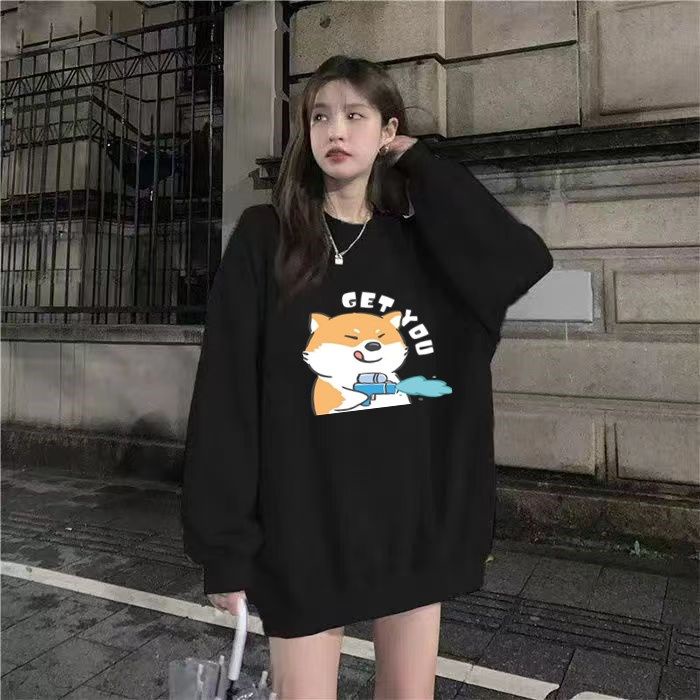 [oversize] (40-150kg) Áo Sweatshirts Mỏng Tay Dài Dáng Rộng In Hình Cho Nữ