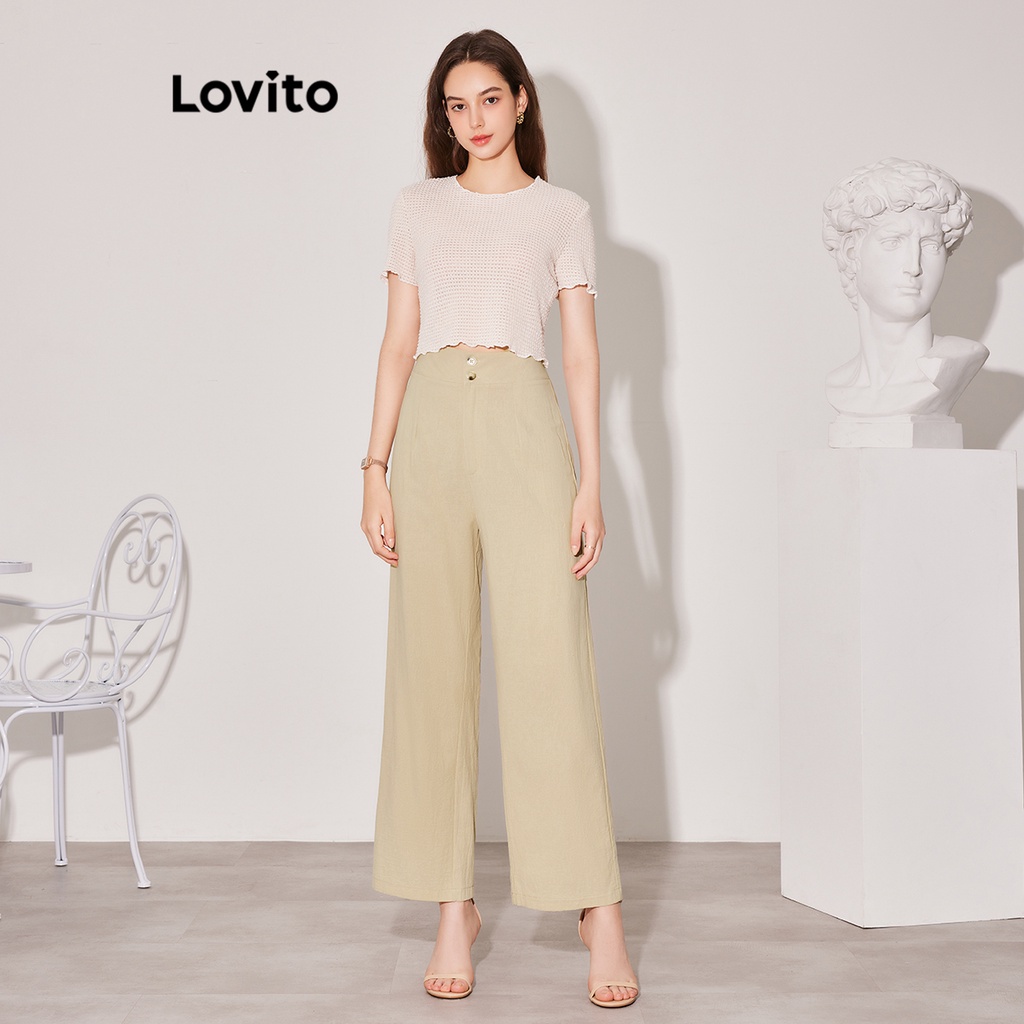 Quần tây Lovito phối nút màu trơn thời trang cho nữ L59ED094