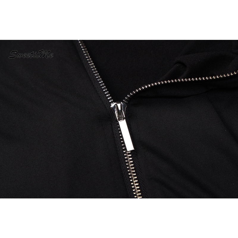 Áo liền quần Tay Dài Dáng Ôm Màu Trơn Phối Khóa Kéo Thời Trang   Cho Nữ