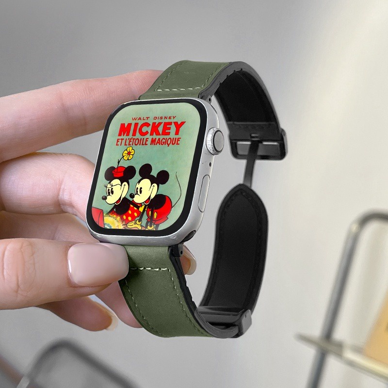 Dây Đeo Bằng Da Có Khóa Nam Châm Cho Đồng Hồ Thông Minh iwatch 49mm 9 8 7 45mm 41mm series 6 5 4 44mm 40mm