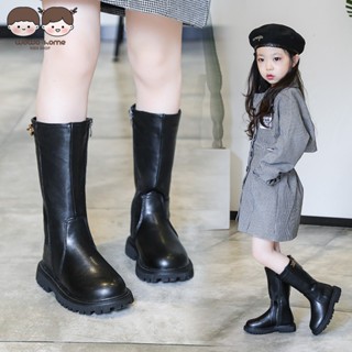 WO·WO HOME Giày Bốt Da Cổ Cao Lót Lông Cừu Giữ Ấm Thời Trang Thu Đông Cho Bé Gái