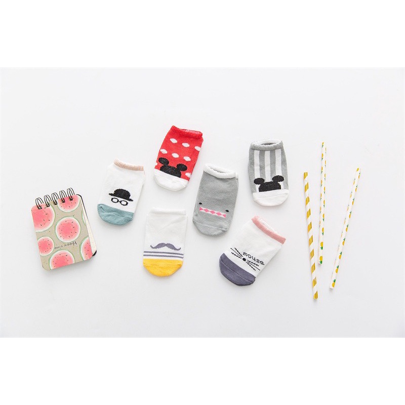Tất lưới chống trượt Kids socks cổ bo đủ hình túi trắng cho bé từ 0-2 tuổi