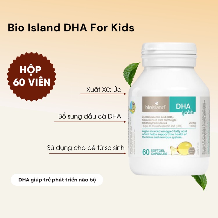 Dầu cá dha bio island for kids phát triển trí não cho bé hộp 60 viên Healthy Care Quatangme1