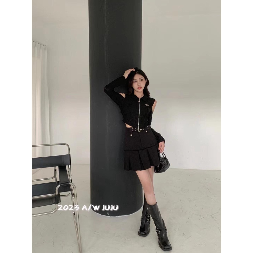 Áo Khoác cardigan Tay Dài Hở Vai Có Khóa Kéo Phong Cách Mới Mùa Thu 2023 Chải kfcy