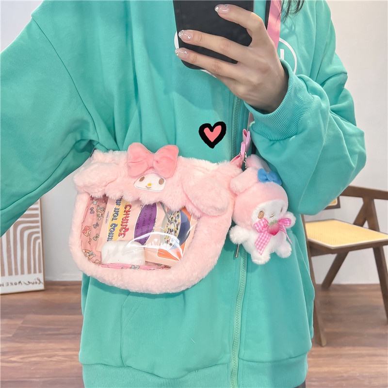 Sanrio Túi Đeo Chéo Hình kuromi cinnamoroll my melody hello kitty Bằng Lông Nhung Dễ Thương Xinh Xắn
