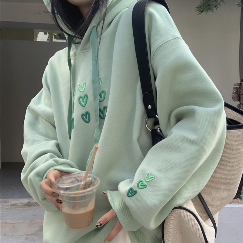 Áo hoodie Tay Dài Oversize Có Khóa Kéo Thêu Họa Tiết Thời Trang Hàn Quốc Cho Nữ