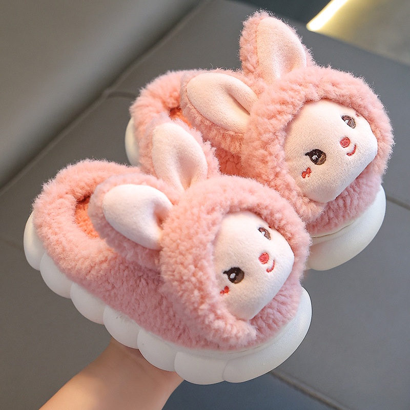 Dép Bông cotton Lót Nhung Ấm Áp Hình Thỏ Hoạt Hình Cho Bé