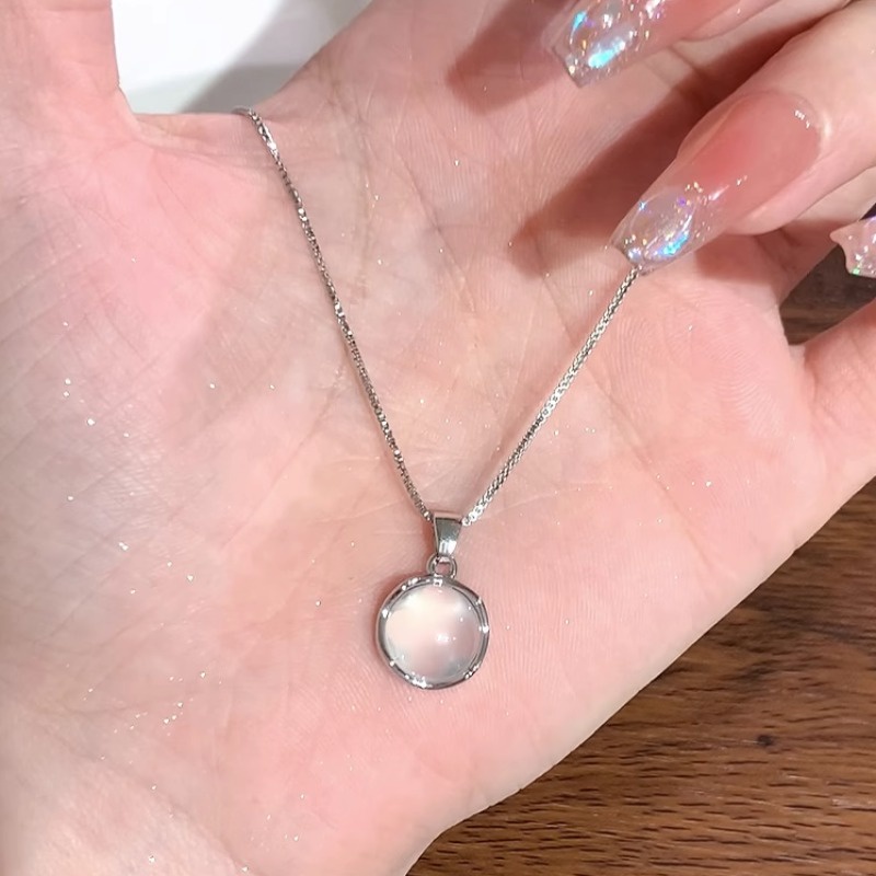 We flower Vòng cổ Bạc 925 Mặt Đá Mặt Trăng Thời Trang Cho Nữ