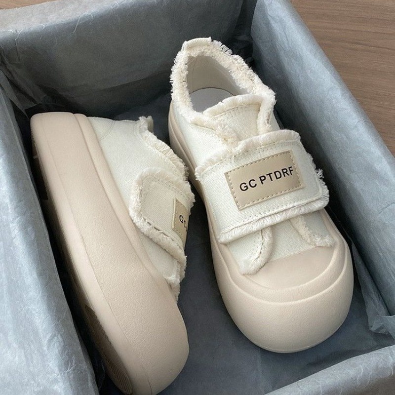 Giày Vải canvas Đế Dày Thoáng Khí Mũi Tròn Quai Dán Thời Trang Mùa Hè 2023 Dễ Thương