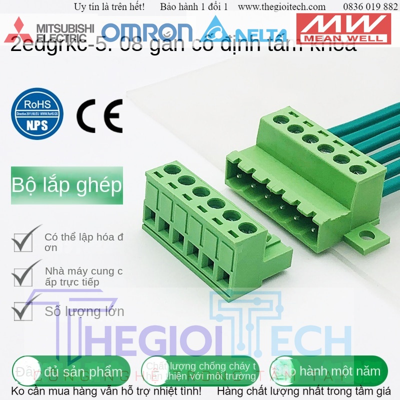 Khớp Nối DOMINO terminal ĐẦU NỐI vặn dây 2 đầu RS2EDG 2EDGRKC-5.08mm Lỗ Cố Định Đực - Cái 12P