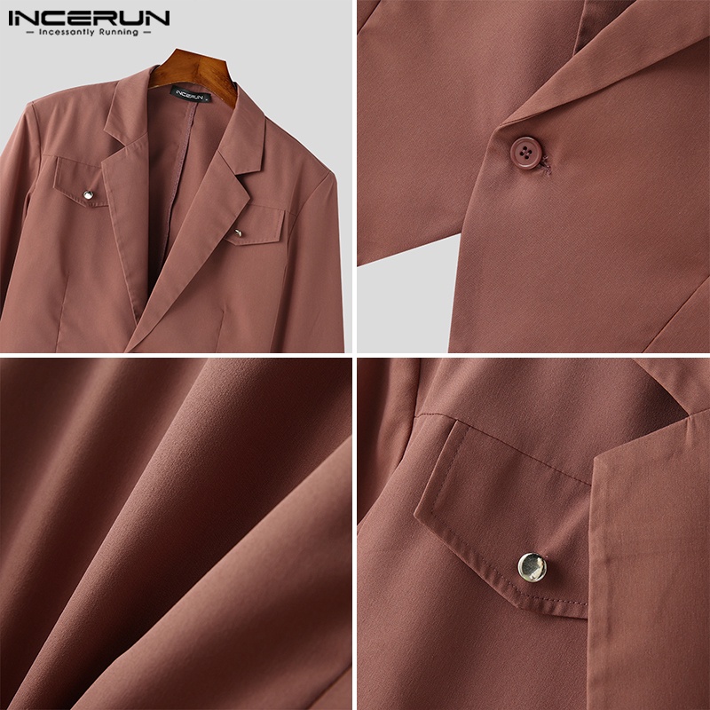 INCERUN Áo Khoác blazer Dài Tay Màu Trơn Có Túi Thời Trang Hàn Quốc Cho Nam