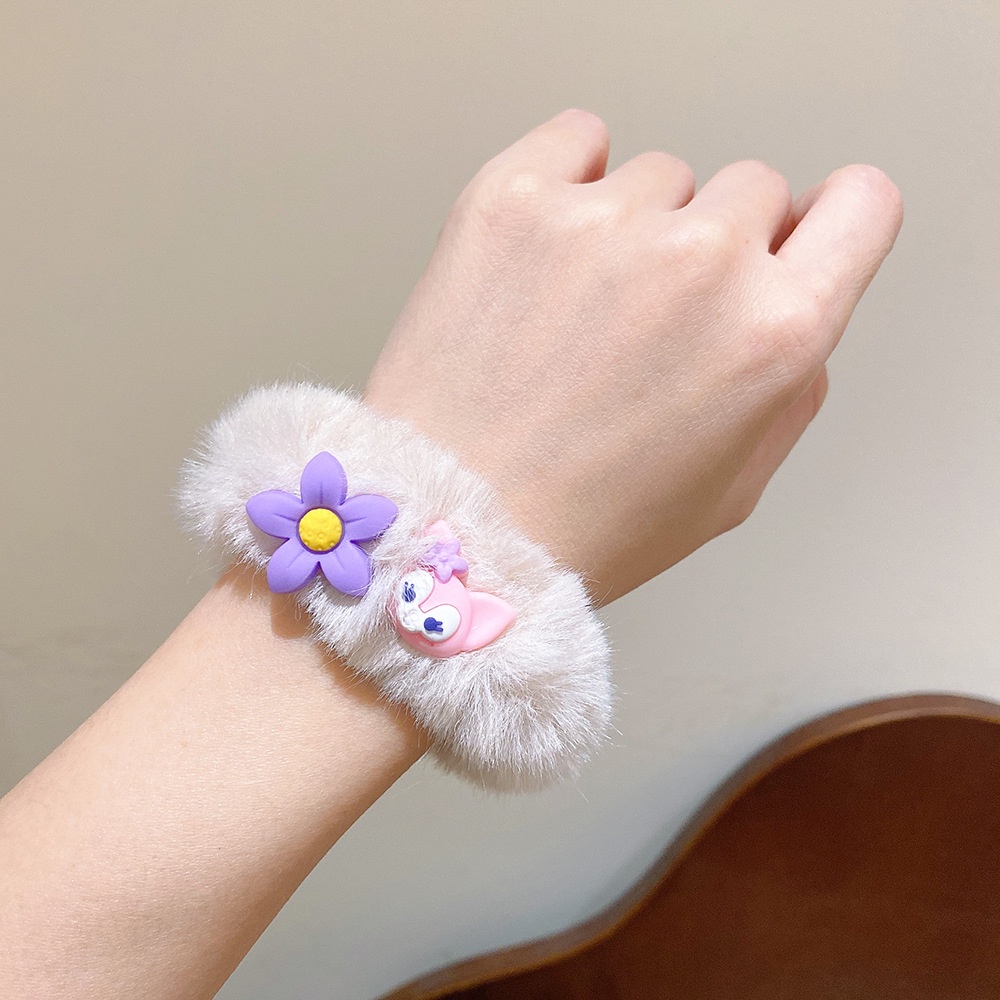 Dây Cột Tóc Cao Su Bọc Vải Lông Màu Hồng Họa Tiết Hoạt Hình Dễ Thương Dành Cho Bạn Nữ