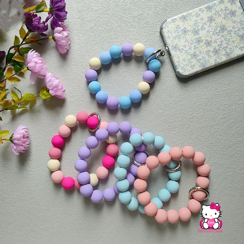 Macaron Vòng Đeo Tay Treo Điện Thoại Màu Kẹo Ngọt Họa Tiết Gấu 3d Dễ Thương Chống Mất