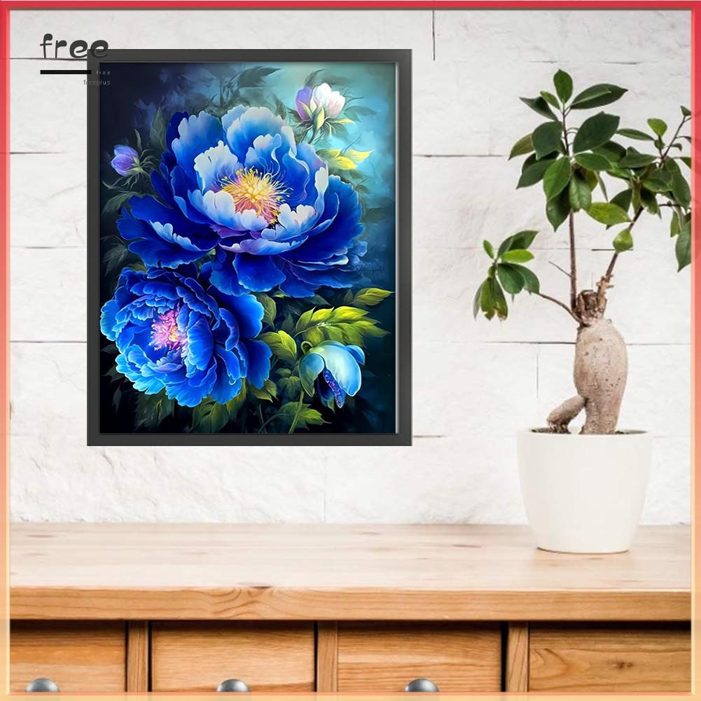 Bộ Tranh Thêu Chữ Thập 11ct Hình Hoa Mẫu Đơn Màu Xanh Dương Bằng cotton