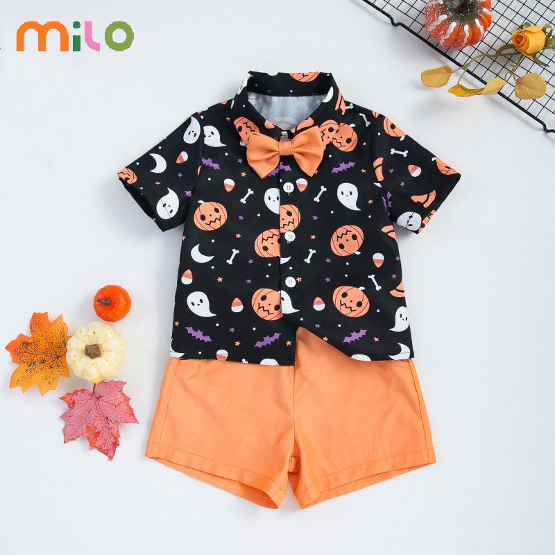 trang phục halloween cho bé Thun Tay Ngắn & Quần Dài In Hình Bí Ngô Cho Bé Trai 1-6 Tuổi