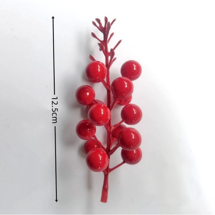 Cành đào đông 15 quả kèm hoa đầu ngọn trang trí cây thông noel, hoa giả - cành đào đỏ trang trí nhà cửa