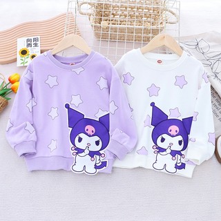 Áo sweater cotton cổ tròn in họa tiết hoạt hình dễ thương giữ ấm mùa thu cho bé gái