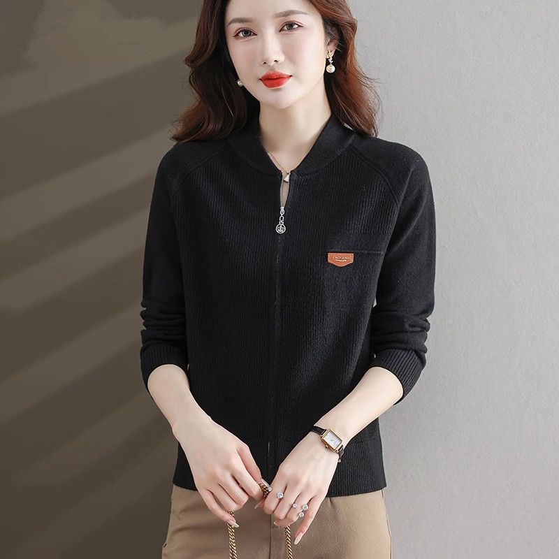 Áo Khoác cardigan Dệt Kim Tay Dài Cổ Đứng Có Khóa Kéo Phong Cách Phương Tây Cho Nữ