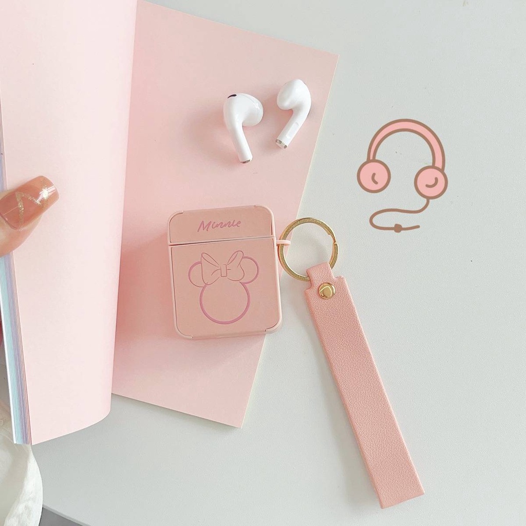 Vỏ Vỏ Bảo Vệ Hộp Sạc Tai Nghe airpods pro 2 3 1 Bằng Da pu + tpu Hình mickey minnie Dễ Thương