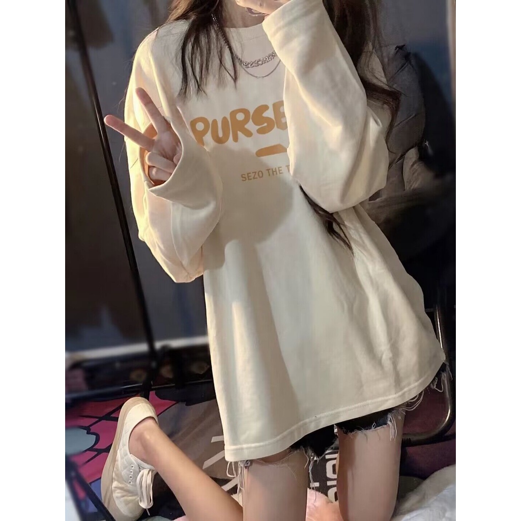 HIIXIIVI Áo Thun 100% cotton Tay Dài Dáng Rộng Phong Cách Hàn Quốc Thời Trang Cho Nữ