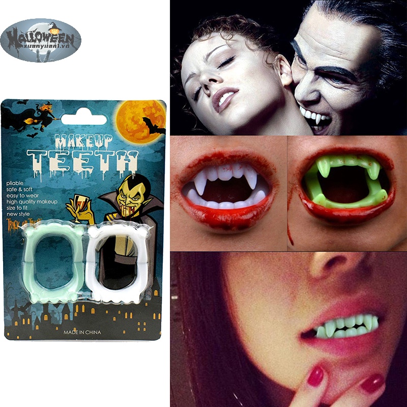1 Cặp Răng Nanh Giả Dạ Quang Hóa Trang Ma Cà Rồng halloween
