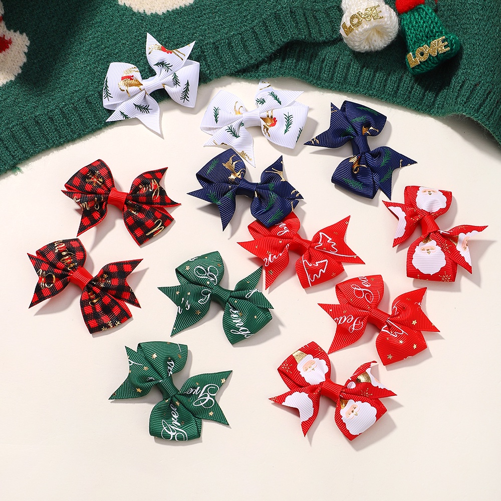 Set 4 / 6 / 8 Kẹp Tóc Nơ Giáng Sinh Năm Mới Cho Bé Gái