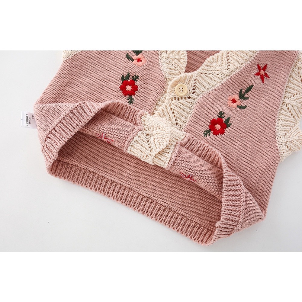 Mới Áo Khoác cotton Dệt Kim Cổ Chữ v Thêu Hoa Phong Cách vintage Dành Cho Bé Gái Thời Trang