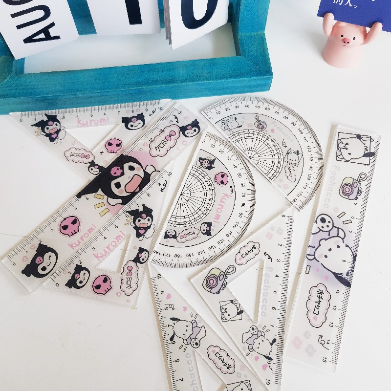 Anliou Bộ Thước Kẻ acrylic Trong Suốt Hình Chú Chó Kuromi Đáng Yêu Đa Năng