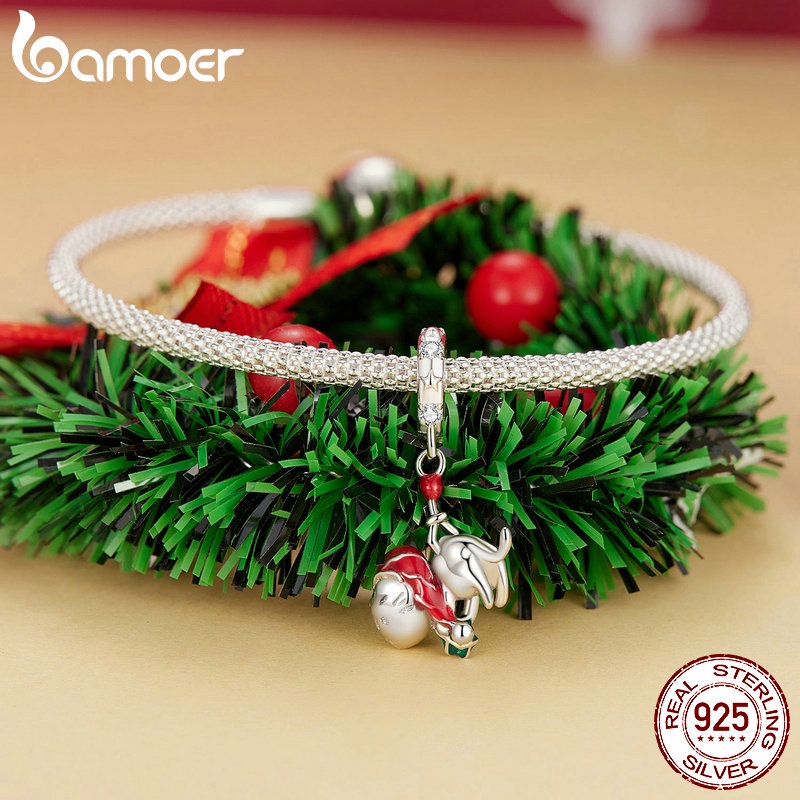 Bamoer Mặt Dây Chuyền Bạc sterling 925 Hình Người Tuyết / Tuần Lộc / Chuông / Bộ Sưu Tập Vòng Đeo Tay diy