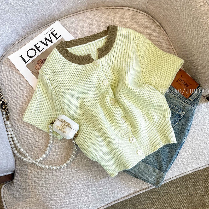 Áo cardigan Dệt Kim Tay Ngắn Dáng Ôm Phong Cách Hàn Quốc Thời Trang Mùa Hè Cho Nữ