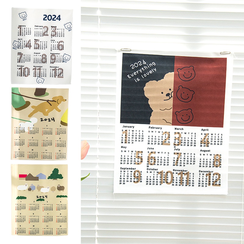 Lịch Treo Tường Năm Mới 2024 Bằng Vải Họa Tiết Gấu Hoạt Hình Dễ Thương Bắt Mắt