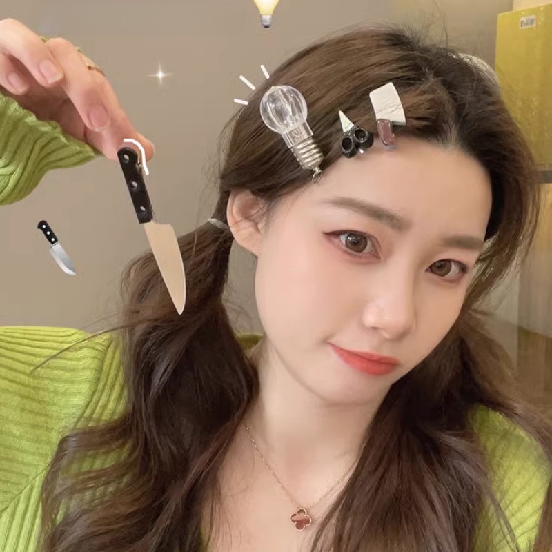 Papaozhu Kẹp Tóc Hình Kéo / Bóng Đèn led Nhỏ Dễ Thương Vui Nhộn Phong Cách Hàn Quốc Dành Cho Bạn Nữ / Trẻ Em