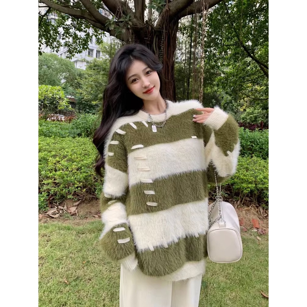 Áo sweater Dệt Kim Vải Lông Cừu Dày Dặn Họa Tiết Kẻ Sọc Thời Trang Thu Đông 2023 Cho Nam Và Nữ