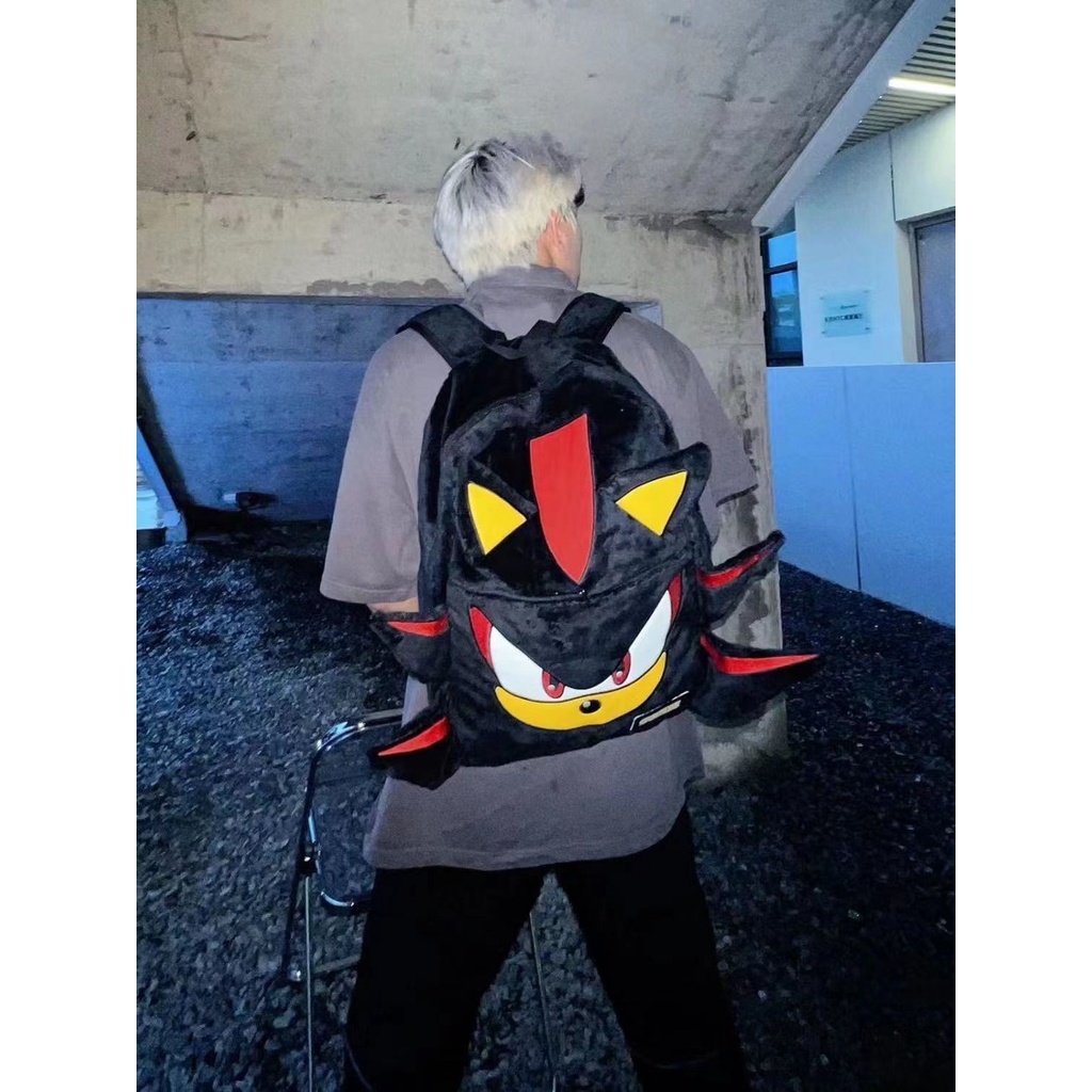 Balo y2k Wlgs Balo Nhung Lông Màu Đen Bóng sonic Cho Cặp Đôi