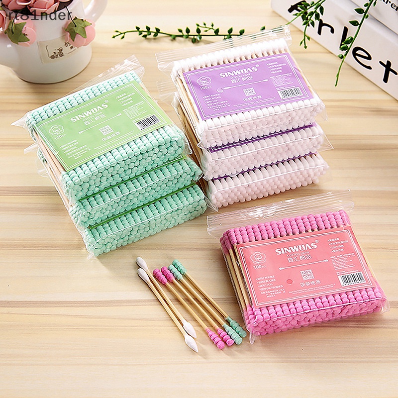 Rt Set 100 Tăm Bông cotton Hai Đầu Dùng Để Vệ Sinh Tai / Mũi / Lỗ Tai