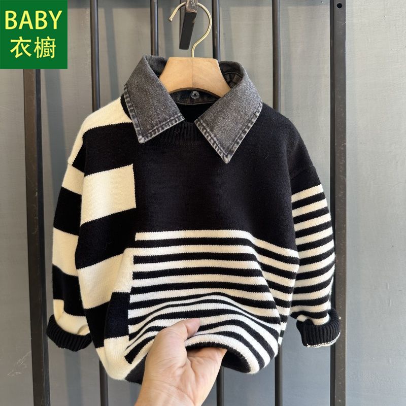 Áo sweater Giả Hai Lớp Dày Dặn Thời Trang Thu Đông 2023 Cho Bé