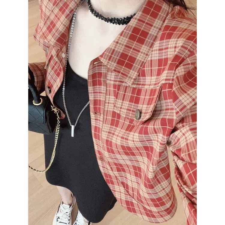 Áo Khoác Sơ Mi Ngắn Tay Dài Họa Tiết Kẻ Sọc Thời Trang Xuân Thu Phong Cách Mới 2023