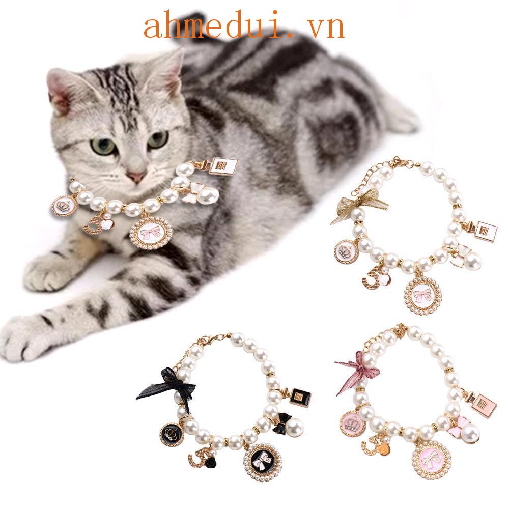 Ahmeduib Vòng Cổ Nơ Đính Đá Màu Hồng Kiểu Công Chúa Cho Thú Cưng