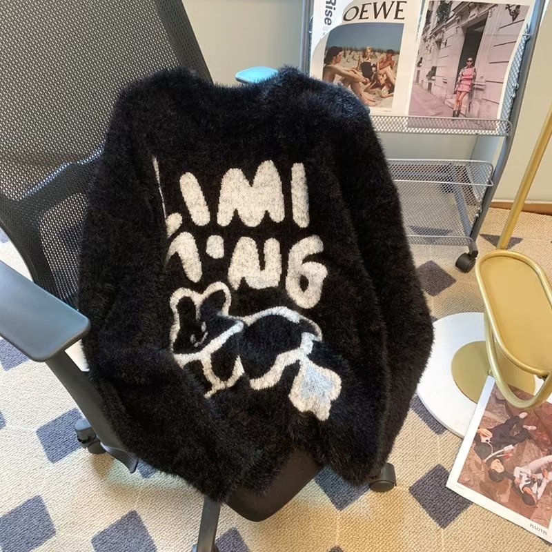 Áo Khoác sweater Dệt Kim Dáng Rộng In Hình Cá Ngựa / Thỏ Kiểu retro Nhật Bản Thời Trang Thu Đông Cho Nam