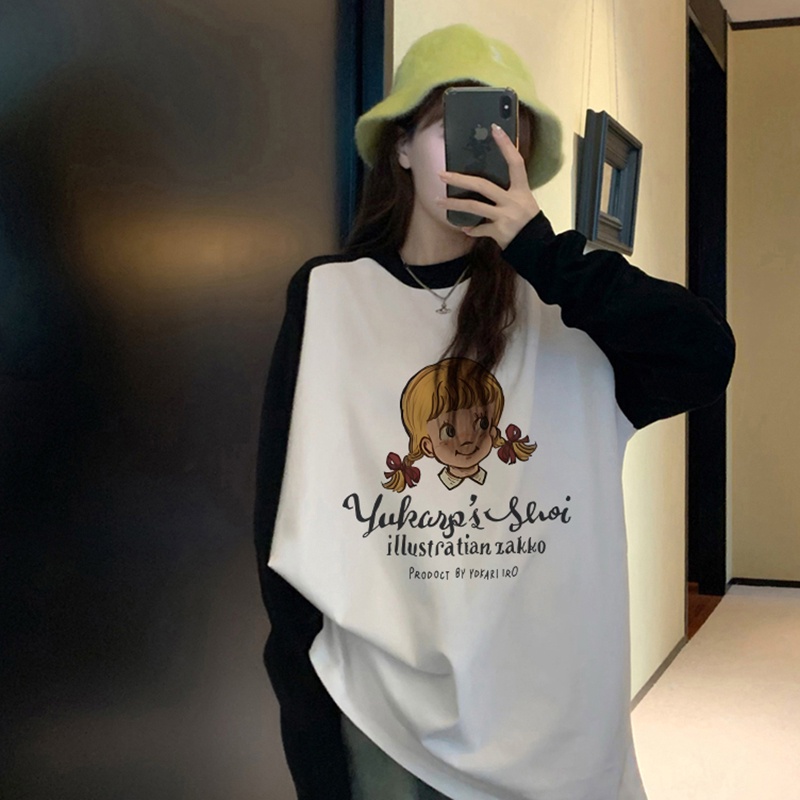 Áo Thun Tay Dài 100% cotton In Họa Tiết Thời Trang Hàn Quốc Cho Nữ