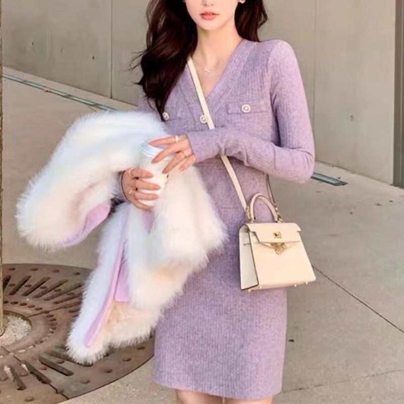 Áo sweater Dệt Kim Cổ Chữ v Dáng Ôm Thời Trang Thu Đông Pháp 2023