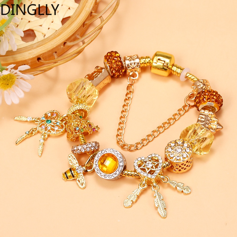 Delly Vòng Tay Chuỗi Hạt Màu Vàng Phối Lưới Giấc Mơ Và Con Ong Thời Trang Giáng Sinh Cho Nữ